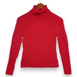 Vintage ESPRIT XS Red Cable Knit Long Sleeve Turtleneck Sweater Retro Romantic